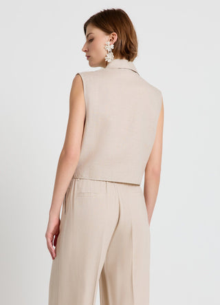 Camicia smanicata in misto lino con nodo