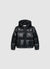 Padded jacket with hood and leather effect