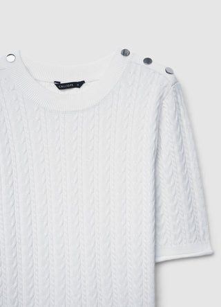T-shirt in maglia a trecce con bottoni sulle spalle