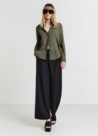Linen-blend palazzo trousers