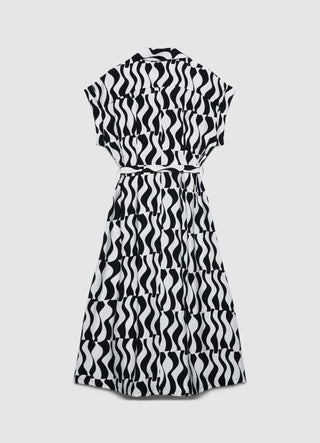 Vestito chemisier lungo con cintura e stampa geometrica