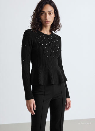 Maglia peplo con applicazioni di perle
