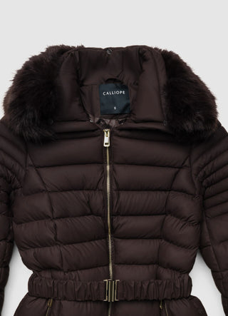 Padded jacket with hood and belt