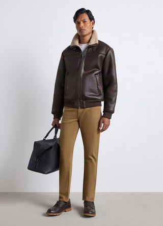 Biker jacket with high collar and zip