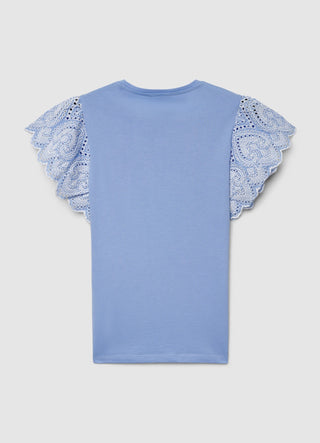 T-shirt with sangallo ruffle sleeves