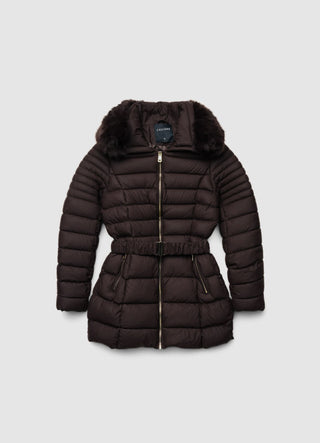 Padded jacket with hood and belt