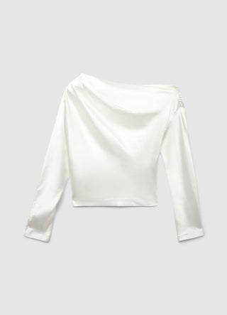 Asymmetrische Bluse mit Satin-Optik Drapierung