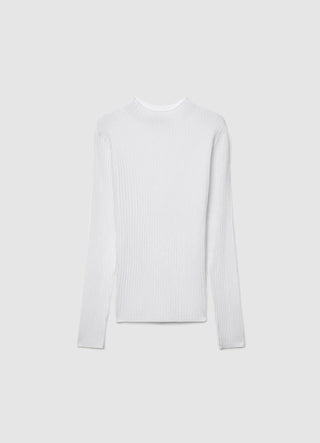 Long-sleeved ribbed T-shirt with a high neck