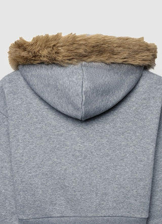 Felpa con zip e cappuccio con bordo effetto pelo