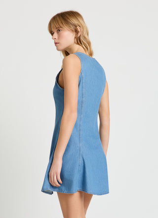 Vestito smanicato in denim con zip laterale