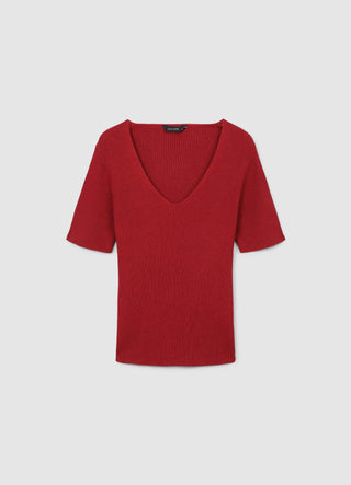T-shirt scollo V a costine