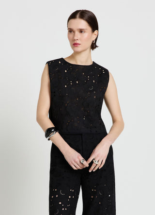 Top sangallo with floral embroidery