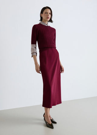 Knitted cable-knit T-shirt with buttons on the shoulders