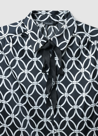 Satin-like patterned shirt with bow tie