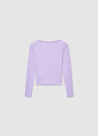T-shirt a manica lunga con scollo a v e bordo in pizzo