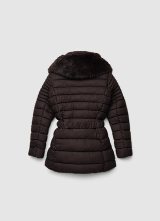 Padded jacket with hood and belt