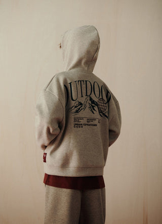 Felpa over con cappuccio e zip con stampa outdoor
