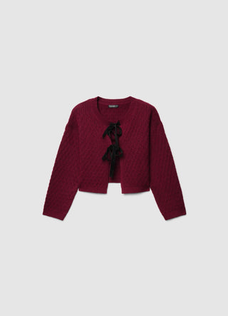 Cardigan crop in maglia con fiocchi