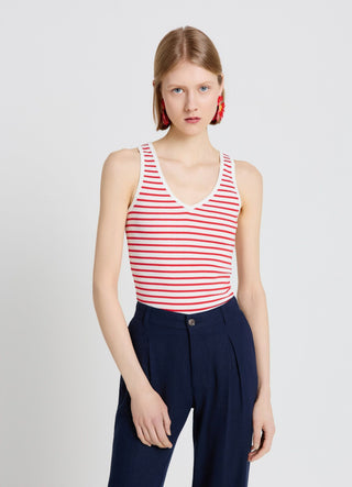 Striped top with V-neckline