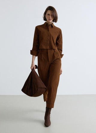 Straight corduroy trousers with cuffed hem