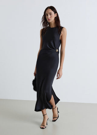 Long draped dress with ring detail