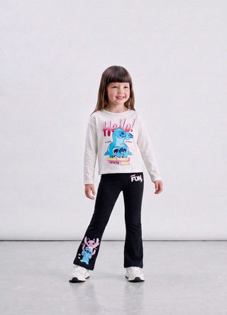 Leggings a zampa con stampa Stitch