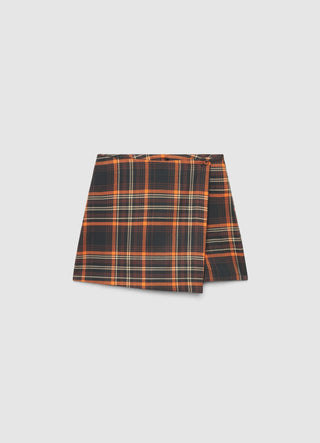 Checked wide-leg trousers with side button detail