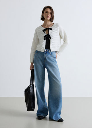 Cardigan crop in maglia con fiocchi