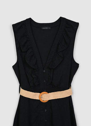 Abito chemisier con frill e cintura