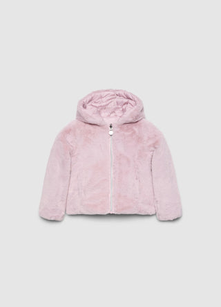 Padded jacket with teddy effect hood