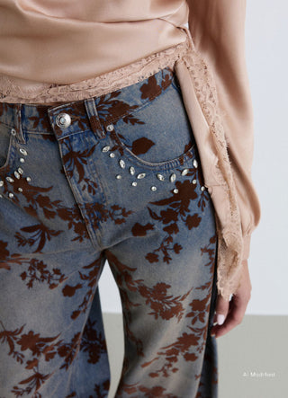 Jeans barrel con stampa floreale