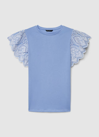 T-shirt with sangallo ruffle sleeves