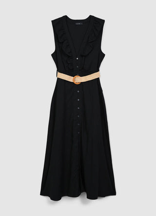 Abito chemisier con frill e cintura