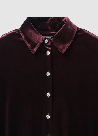 Camicia effetto velluto con bottoni gioiello