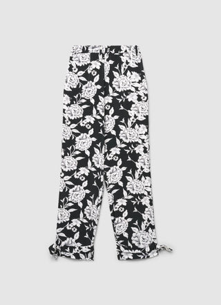 Pantaloni palazzo a fiori con lacci al fondo