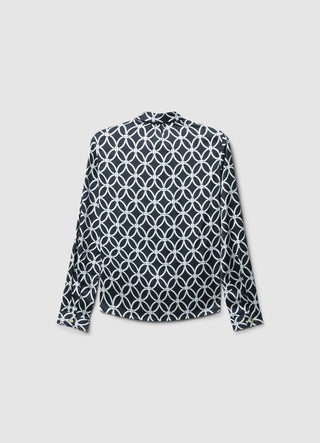 Satin-like patterned shirt with bow tie