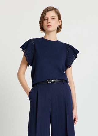 T-shirt with sangallo ruffle sleeves