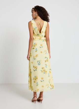 Vestito lungo con scollo sciallato e stampa fiori