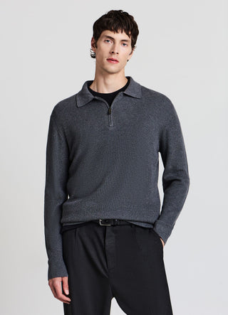 Maglia polo con zip a coste