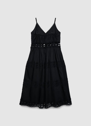 Vestito lungo con spalline e inserti traforati