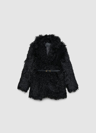 Cappotto midi effetto pelo con cintura