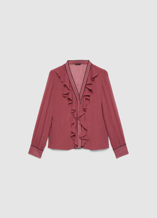 Camicia con rouches e profili a contrasto