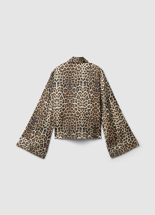 Animal print satin-like kimono shirt