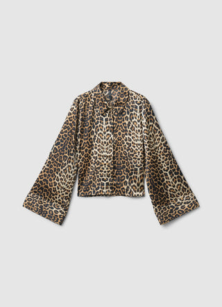 Animal print satin-like kimono shirt