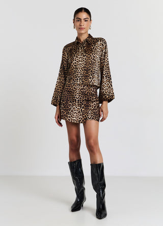 Animal print satin-like kimono shirt