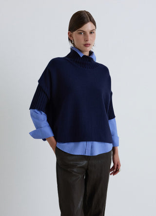 Maglia con collo cratere e maniche a 3/4