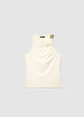 Top in Uni mit Drapierung und Blumen-Schnalle - XS
