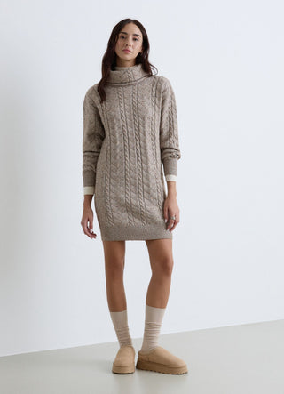 Knitted turtleneck dress with cable knit pattern