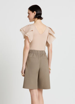 T-shirt con scollo a V e maniche a volant