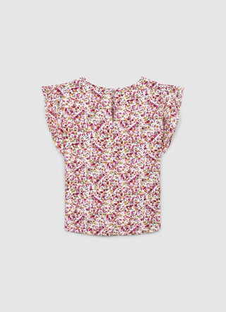 Flower-patterned ruffled blouse